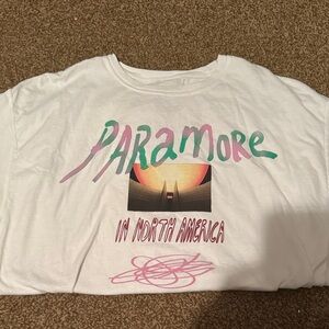 Paramore White Graphic Tee with Record Logo